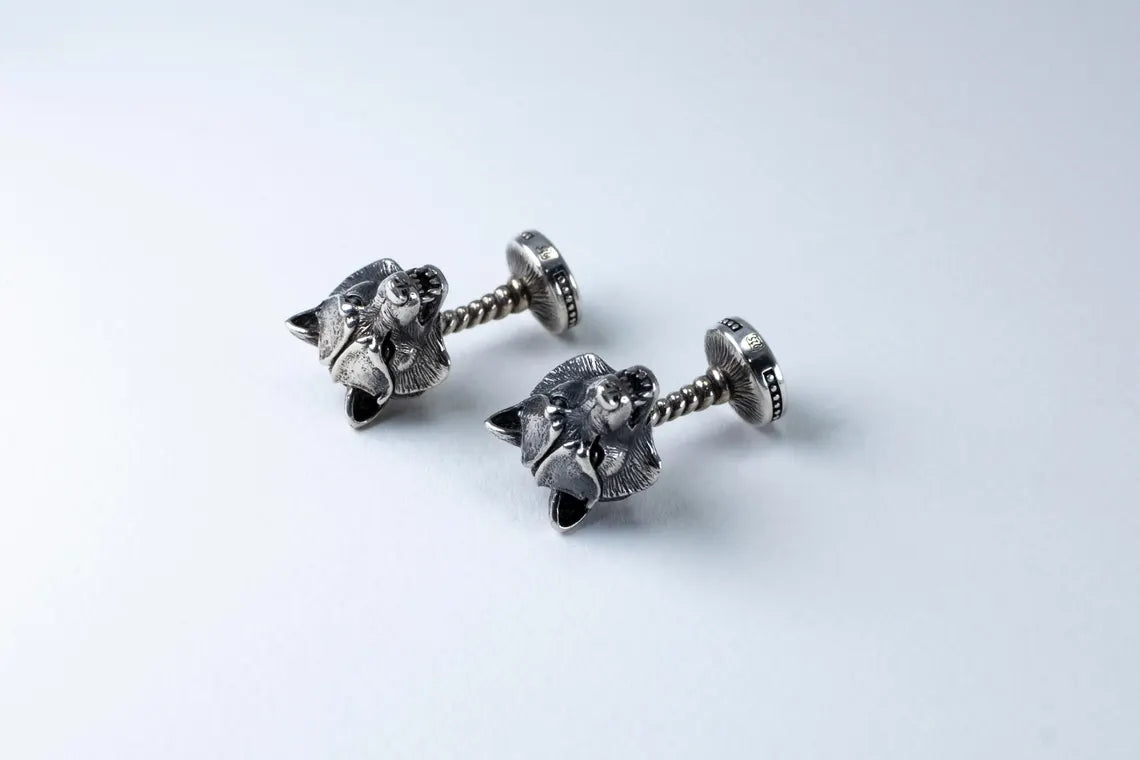 Wolf Head Silver Cufflinks