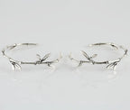 Bamboo leaf sterling silver hoop earrings detail