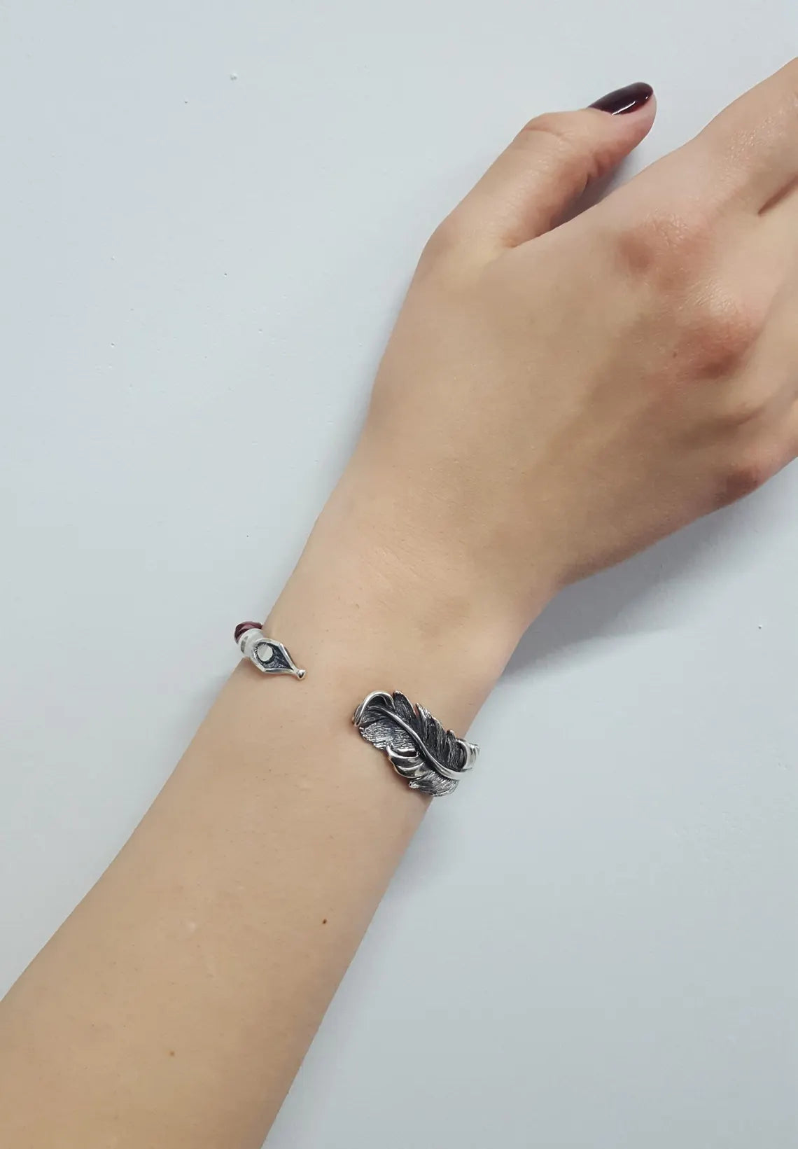 Oxidized sterling silver feather design ring