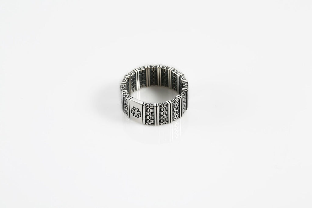 Masculine tribal style silver jewelry ring handmade