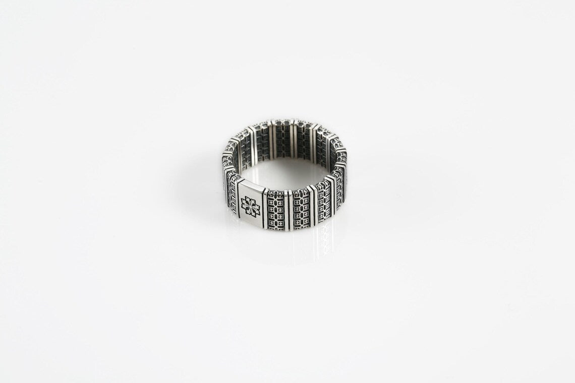 Masculine tribal style silver jewelry ring handmade