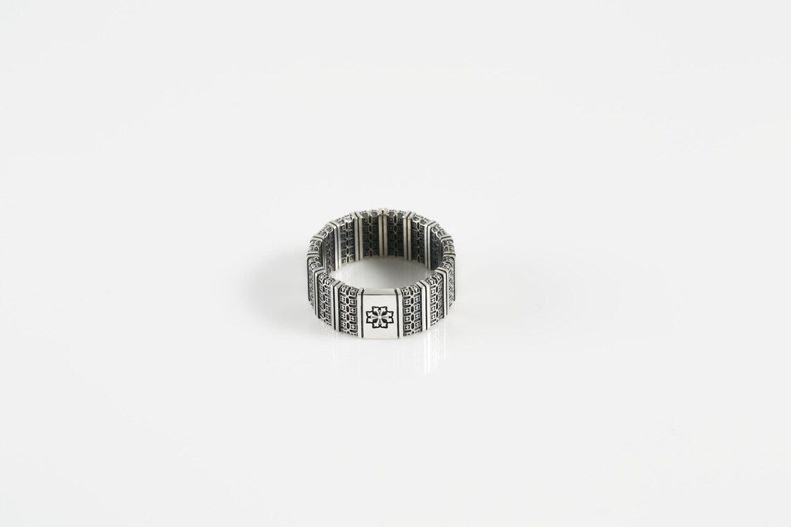 Bold geometric sterling silver fashion ring for men