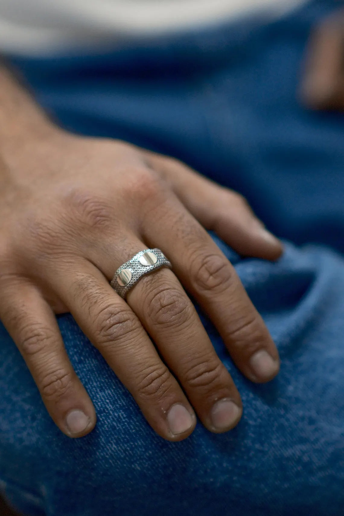 Textured sterling silver ring for boyfriend gift
