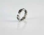 Mens geometric sterling silver ring with red enamel