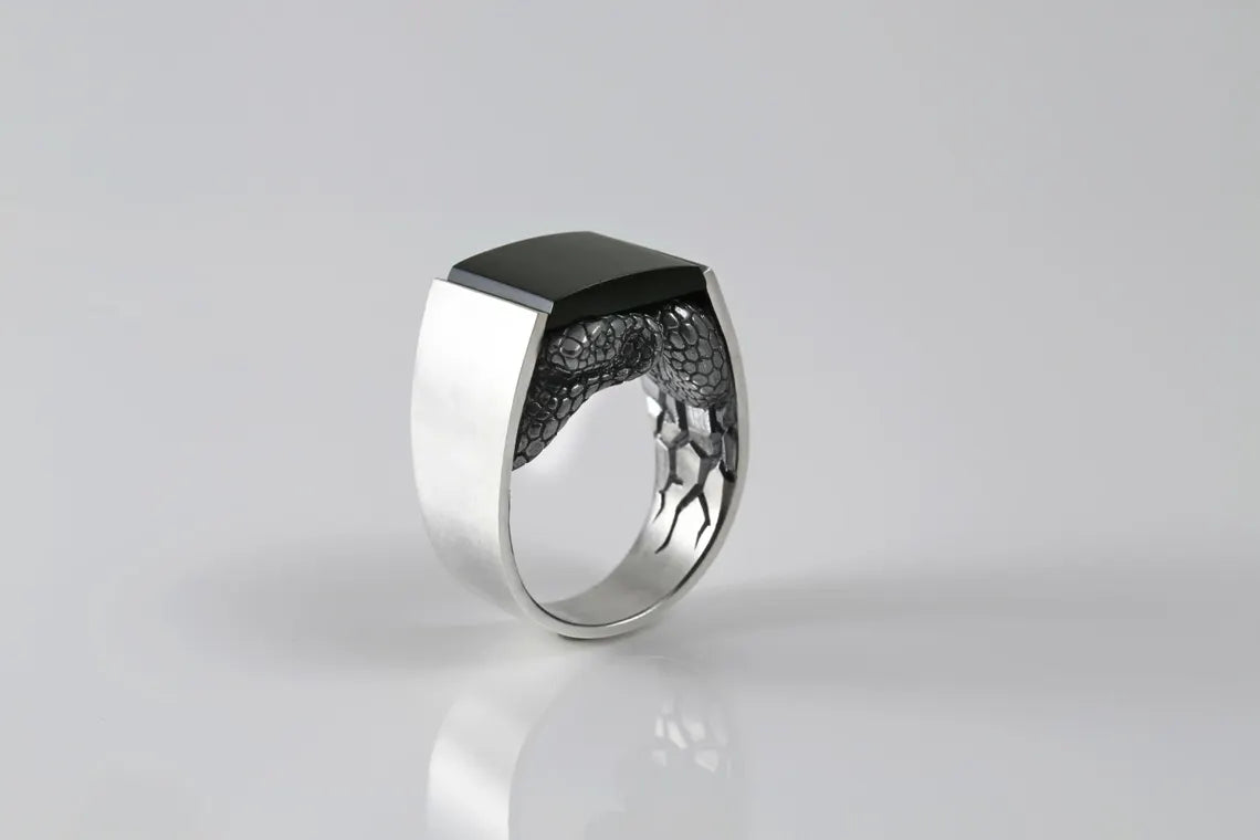 Coiled serpent statement ring for men in 925 silver