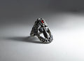 Sterling Silver Two-Face Transformer Ring with Garnet – Adjustable Statement Ring for Men & Women