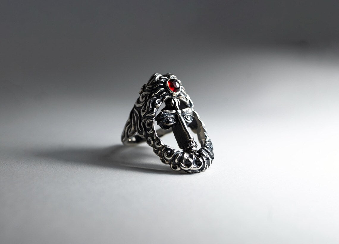 Two-Face Garnet Silver Ring