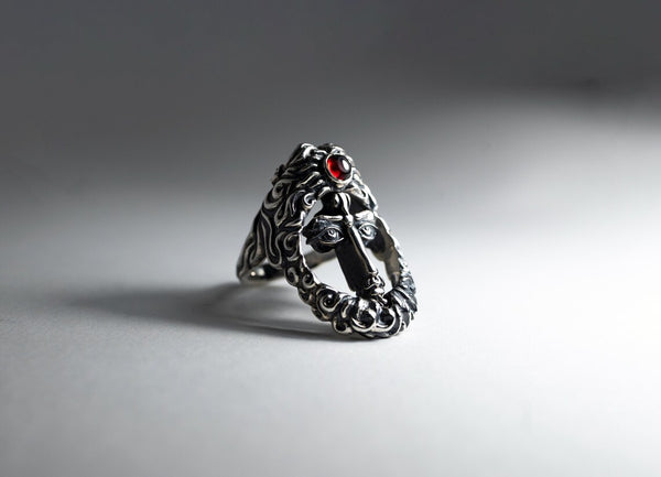 Two-Face Garnet Silver Ring