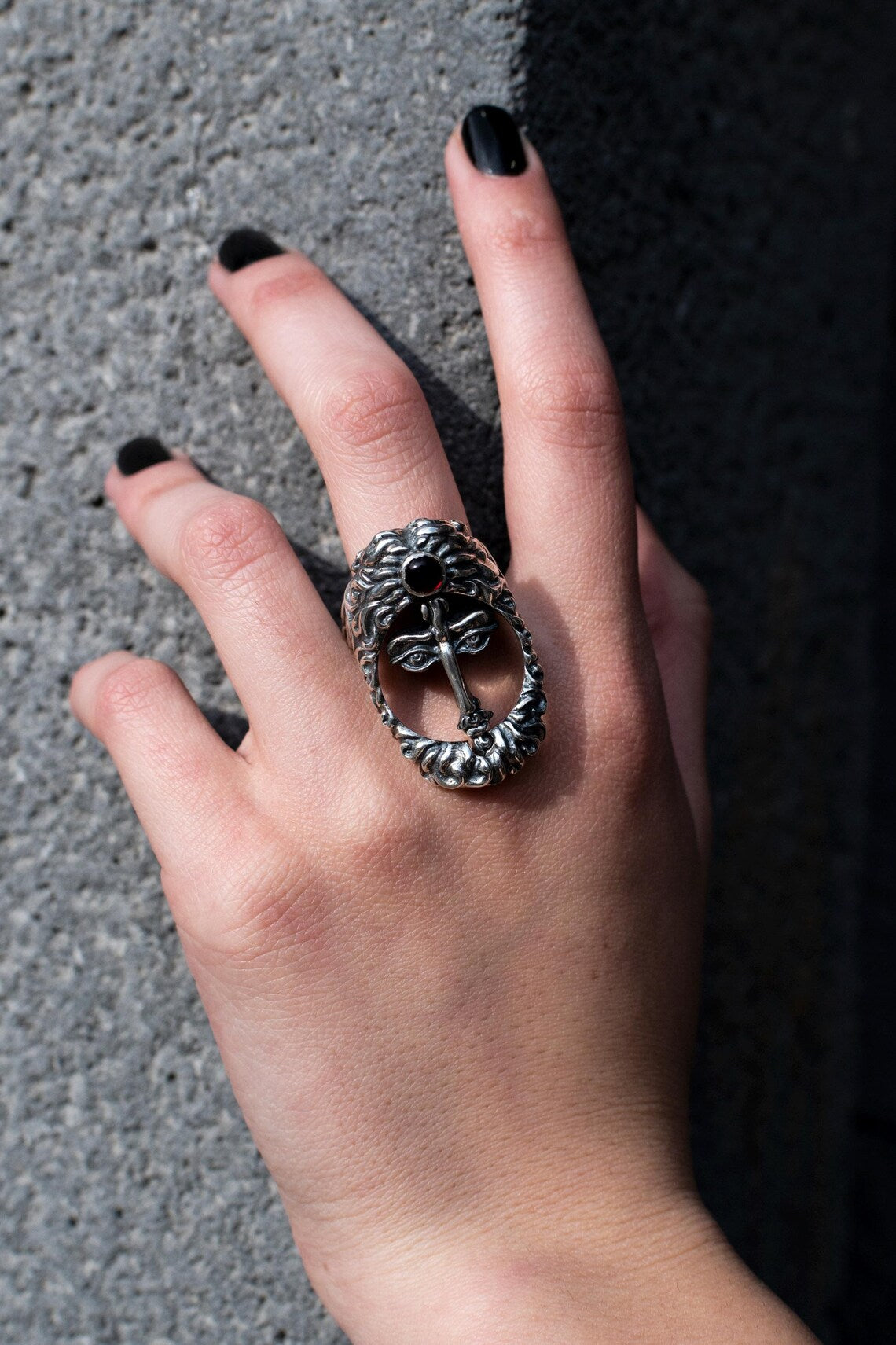 Two-Face Garnet Silver Ring
