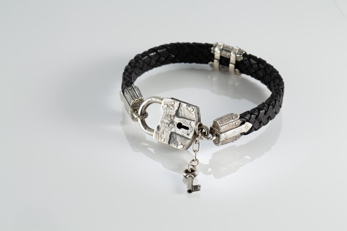 Gothic mens leather bracelet