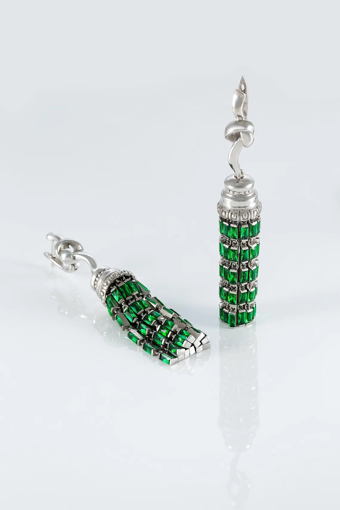 Handcrafted Art Deco Tassel Jewelry Set in Sterling Silver with Cubic Zirconia