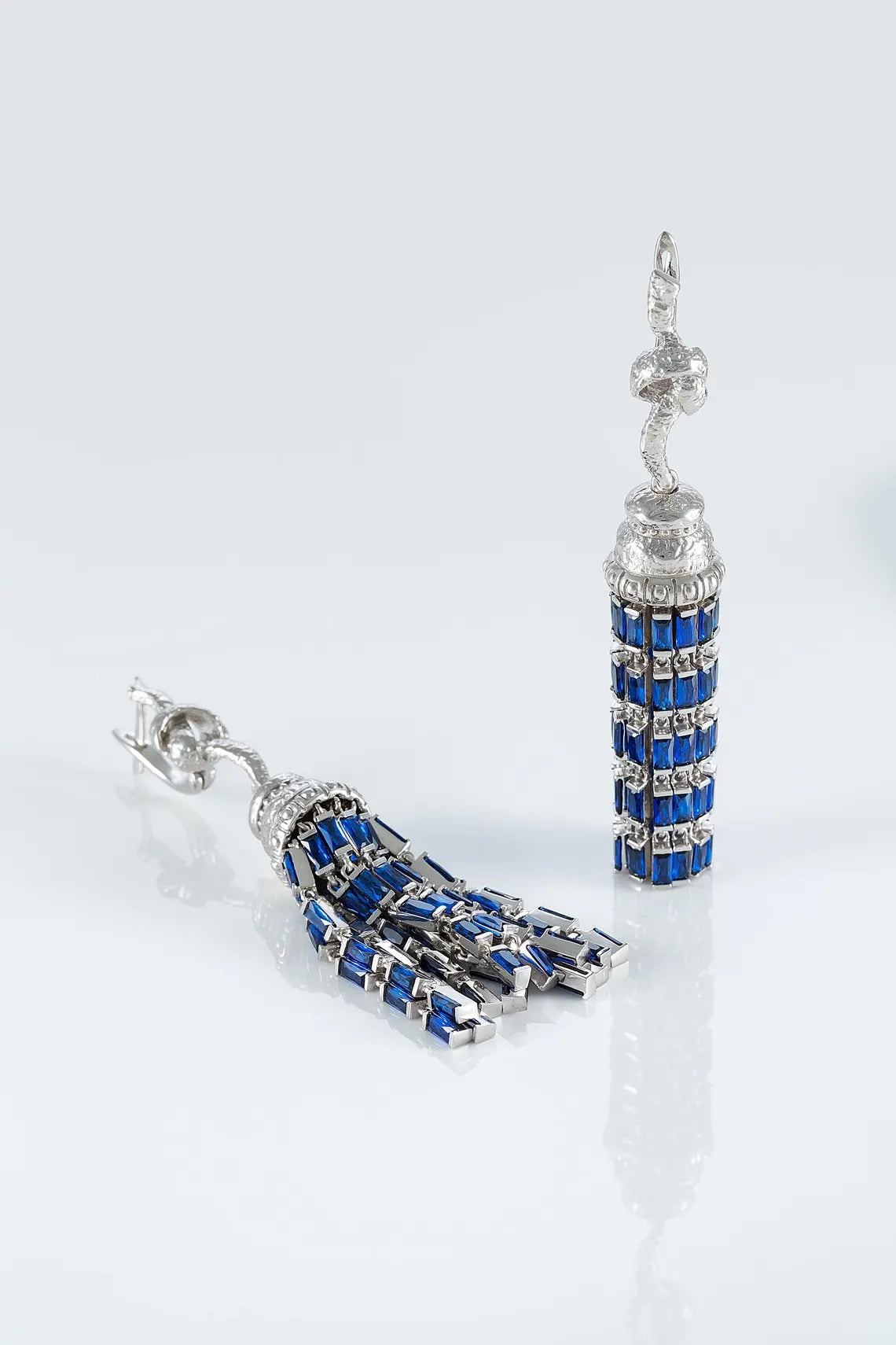 Handcrafted Art Deco Tassel Jewelry Set in Sterling Silver with Cubic Zirconia