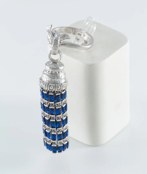 Rhodium plated cubic zirconia jewelry set with tassel design