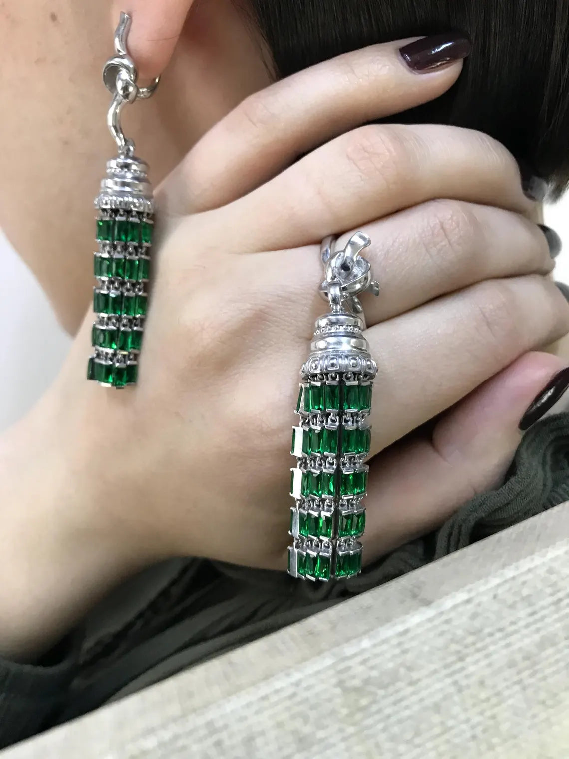 Handmade vintage style sterling silver cocktail ring and earrings
