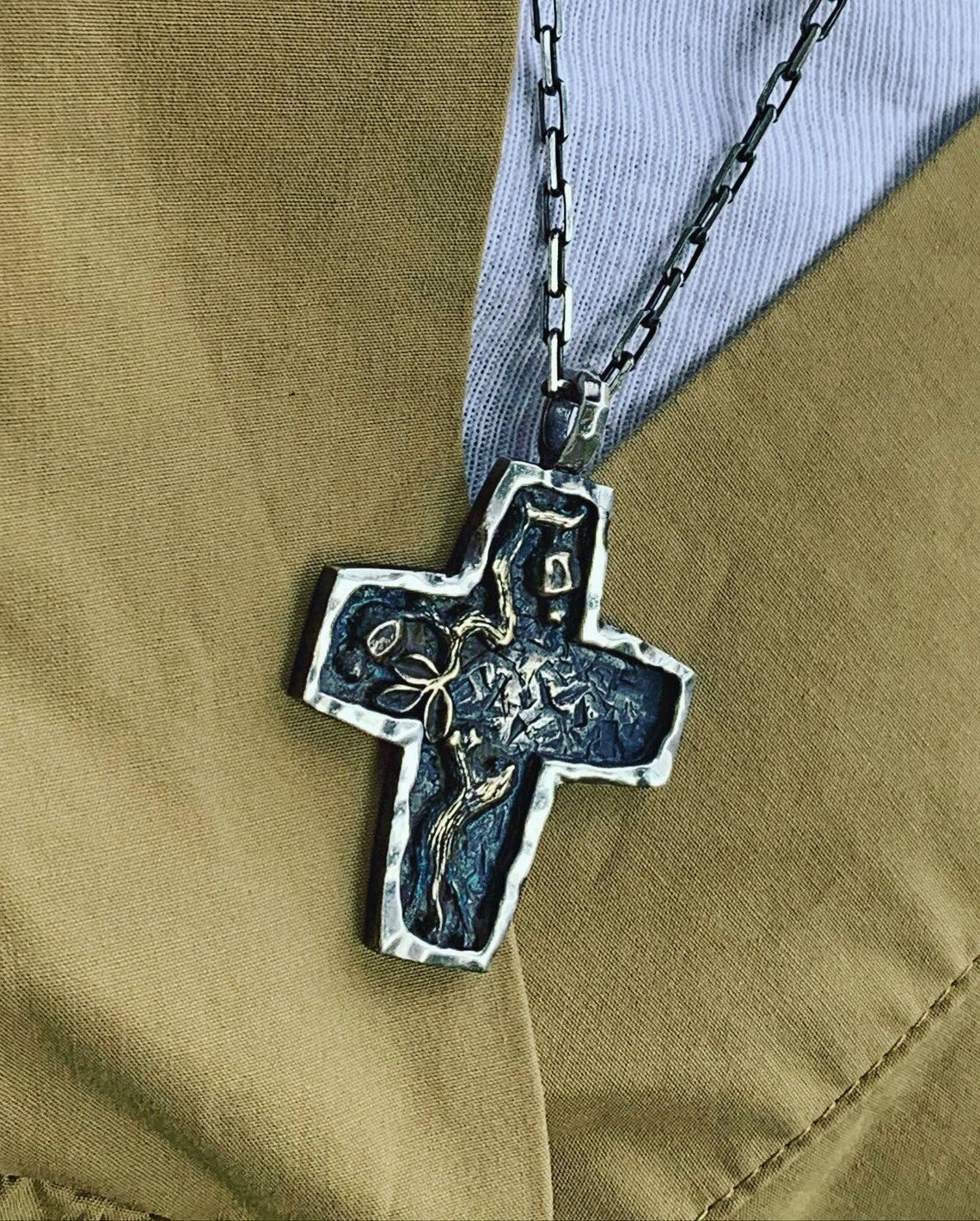 Double sided sterling silver cross pendant