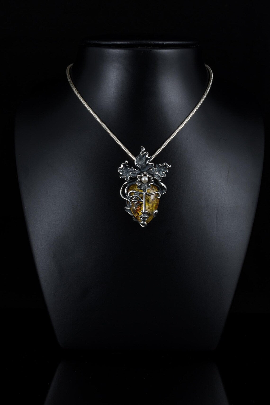 Sterling silver face necklace