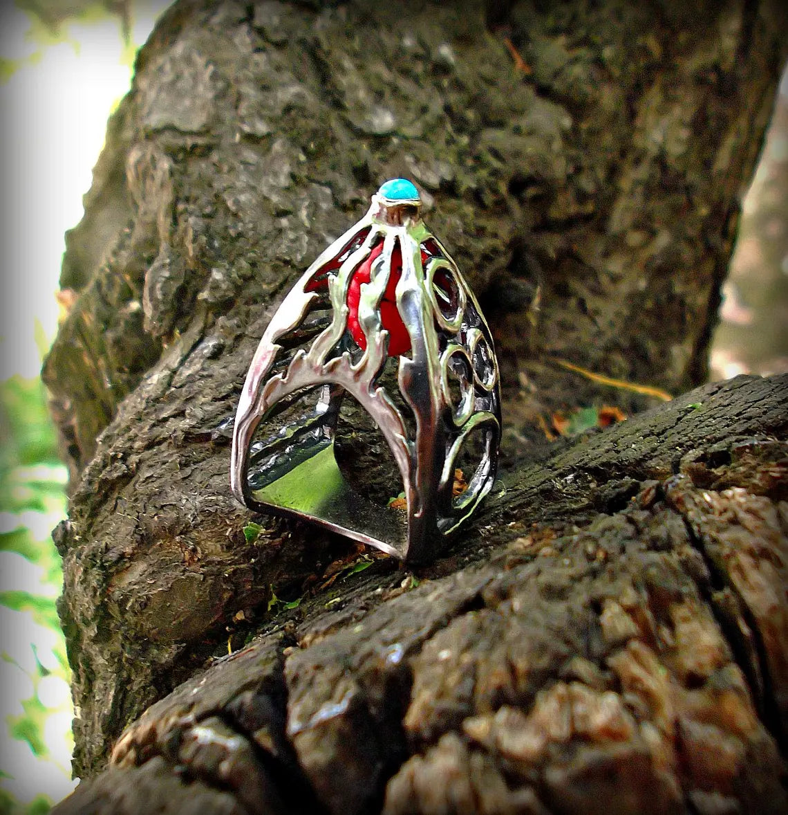 Modern art jewelry ring in solid 925 sterling silver