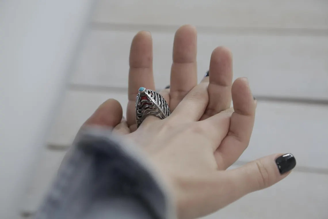 Handmade statement ring with natural turquoise gemstone