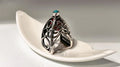 Sterling silver Fifth Element ring with turquoise and coral