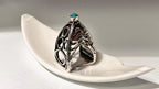 Sterling silver Fifth Element ring with turquoise and coral
