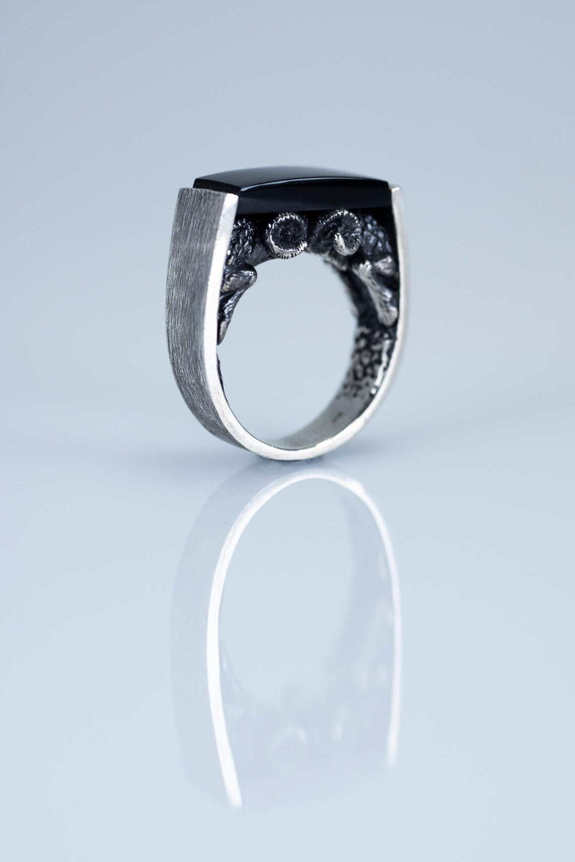 Men's ram head statement ring crafted from solid 925 sterling silver