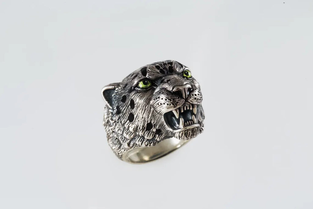 Men's leopard statement ring in solid 925 silver