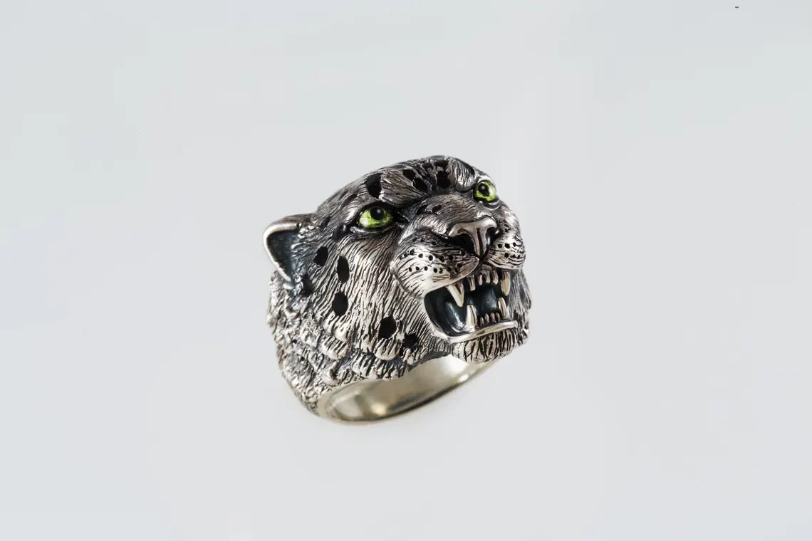 Men's leopard statement ring in solid 925 silver