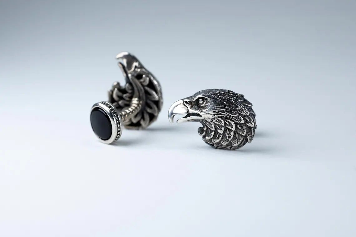 Eagle Head Silver Cufflinks 
