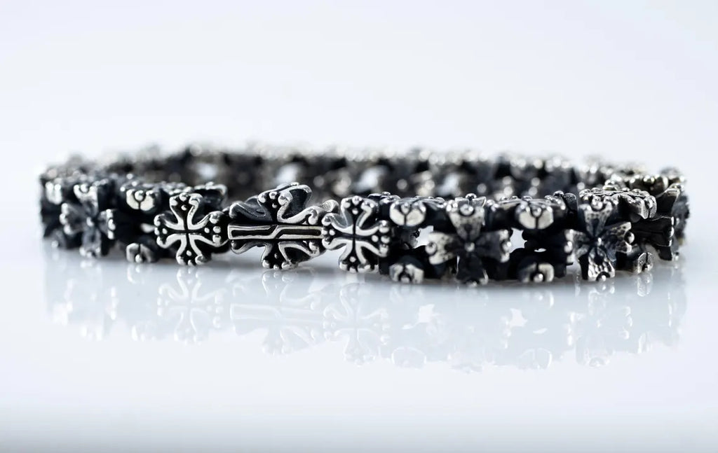 Sterling Silver Gothic Cross Bracelet – Heavy 925 Silver Chain