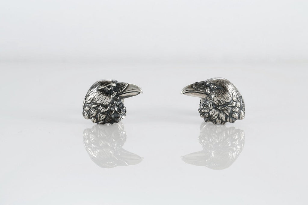 Raven Head Silver Cufflinks