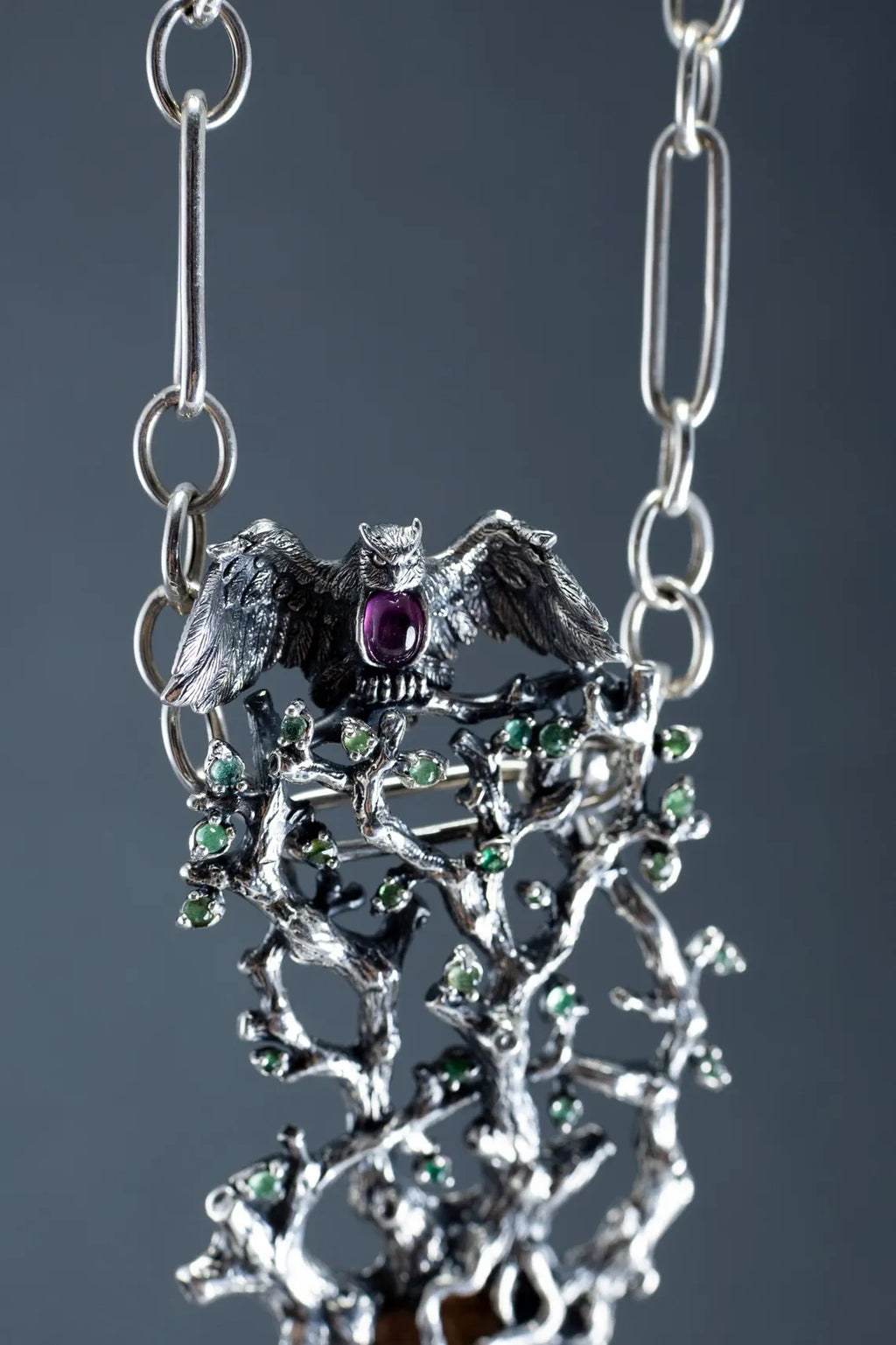 Fantasy fairy silver pendant with ruby