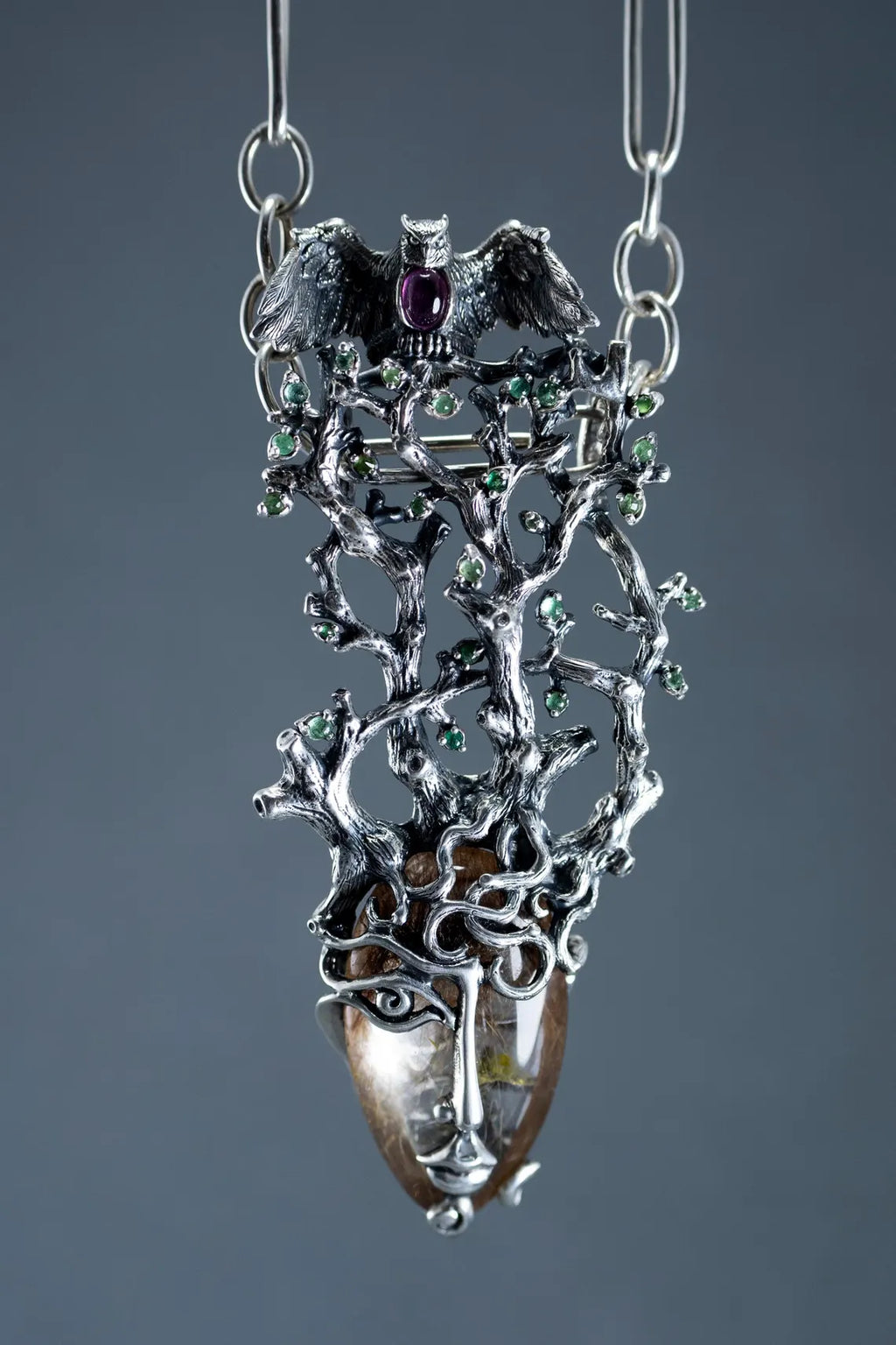 Woodland goddess necklace with emeralds