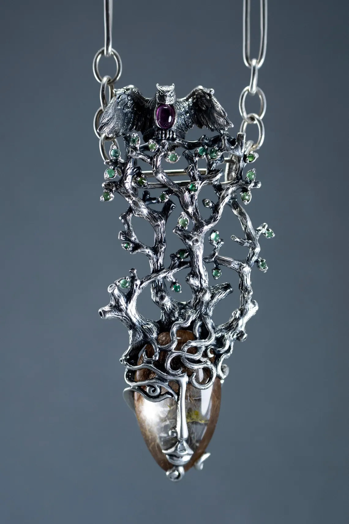 Woodland goddess necklace with emeralds