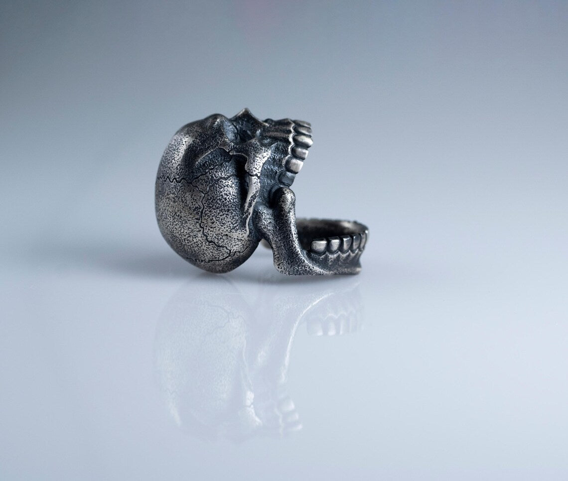 Handmade Black Onyx skull ring gift for bikers and gothic jewelry lovers
