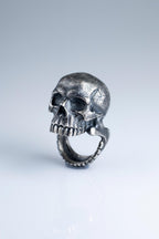 Artisan men's skull ring in sterling silver with gothic design