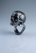 Heavyweight gothic biker skull ring crafted from solid 925 sterling silver
