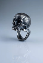 Heavyweight gothic biker skull ring crafted from solid 925 sterling silver