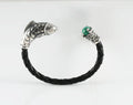 Fish Head Leather Bracelet for Men – Sterling Silver Malachite Cuff