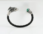 Fish head malachite sterling silver bracelet