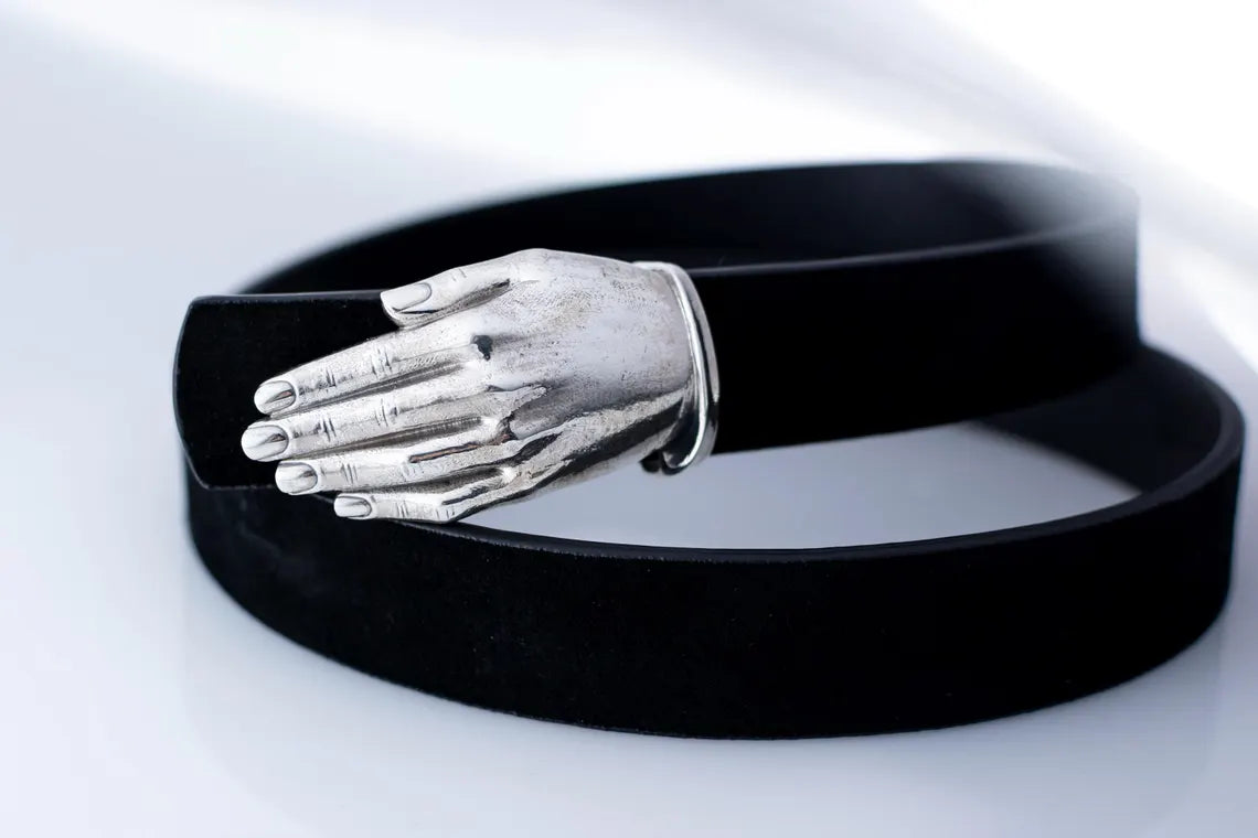 Avant-garde silver hand buckle belt for men and women