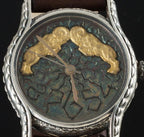 Artistic ram dial watch with gold-plated Aries design
