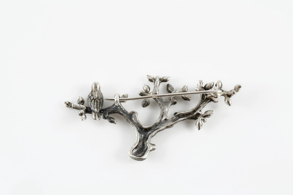 Sterling silver tree branch brooch
