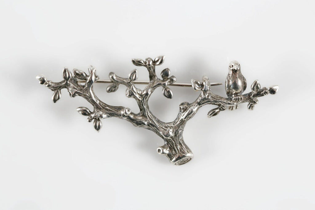 Woodland bird silver brooch