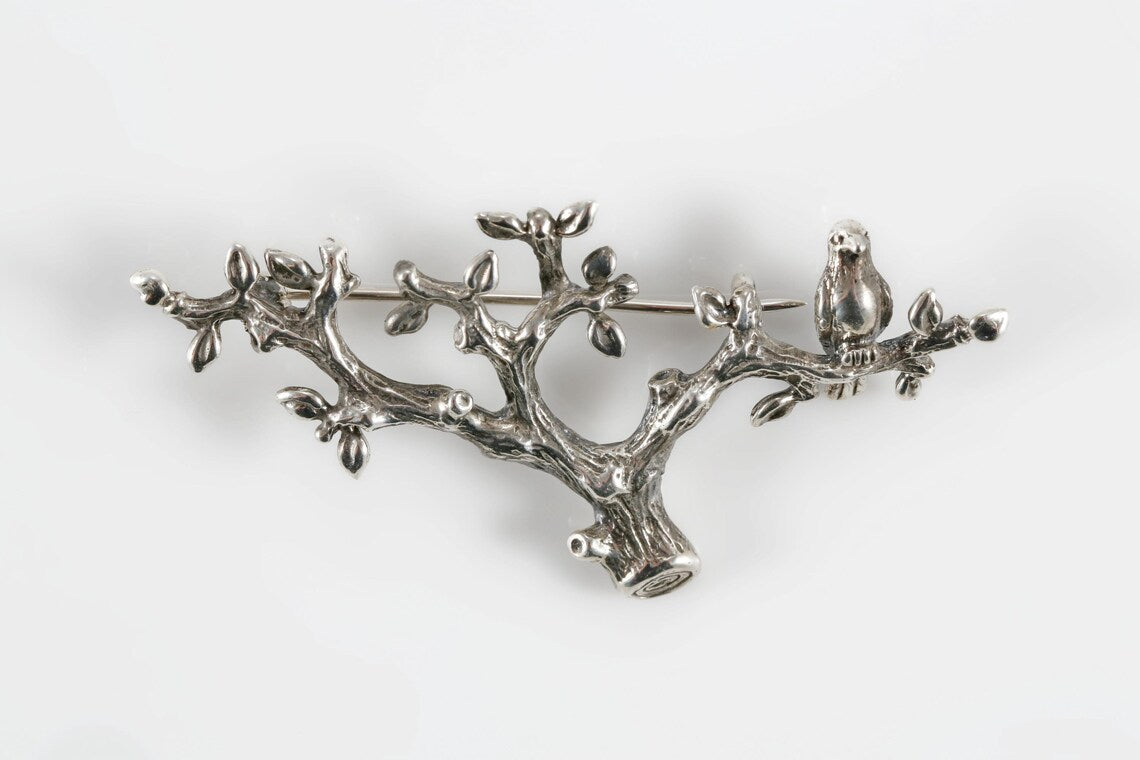 Woodland bird silver brooch