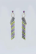 Handcrafted sterling silver Firebird earrings with peridot and amethyst