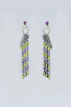 Handcrafted sterling silver Firebird earrings with peridot and amethyst