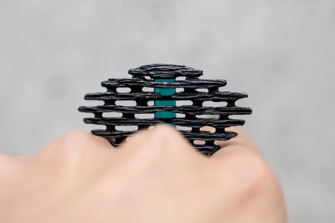 Geometric oxidized sterling silver ring