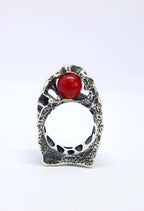 Unisex sculptural science inspired silver ring