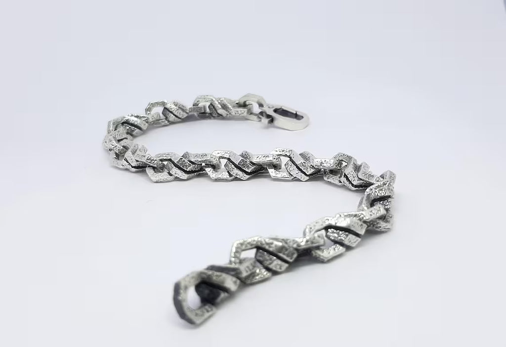 Mens geometric silver bracelet