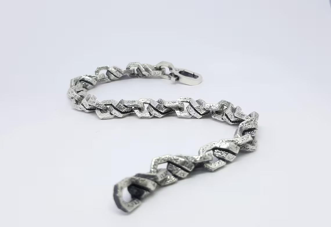 Mens geometric silver bracelet
